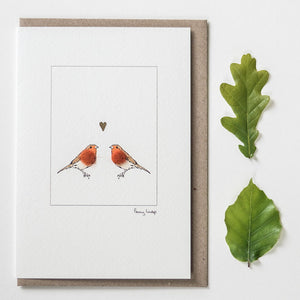 Robins in Love greetings card