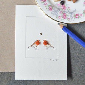 Robins in Love greetings card