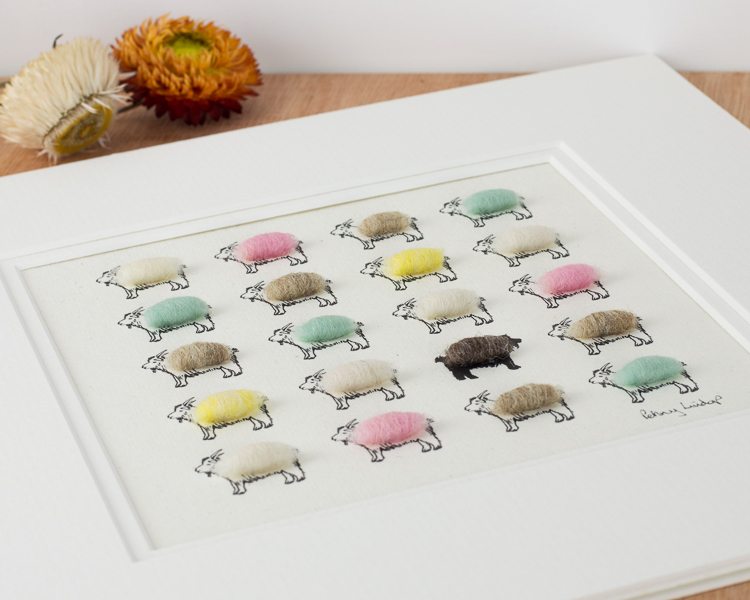 Goats, hand finished bespoke print with fluffy Cashmere goats