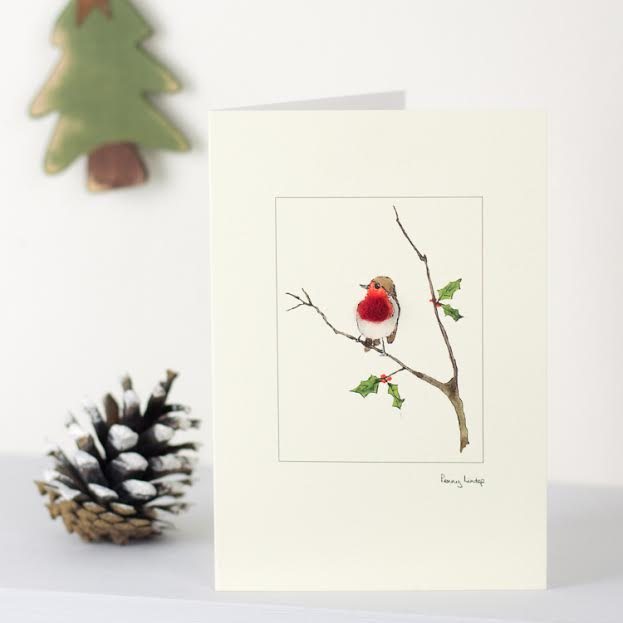 Robin & Holly Branch Christmas card