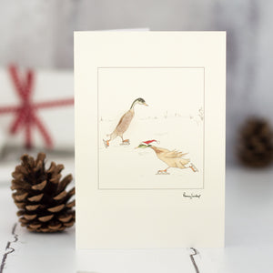 Ducks skating Christmas card