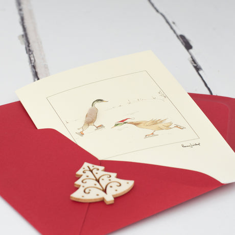 Ducks skating Christmas card