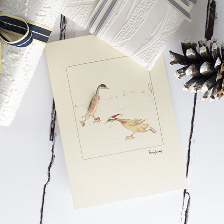 Ducks skating Christmas card