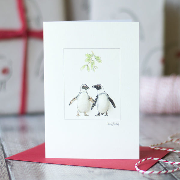 Penguins & Mistletoe Christmas card