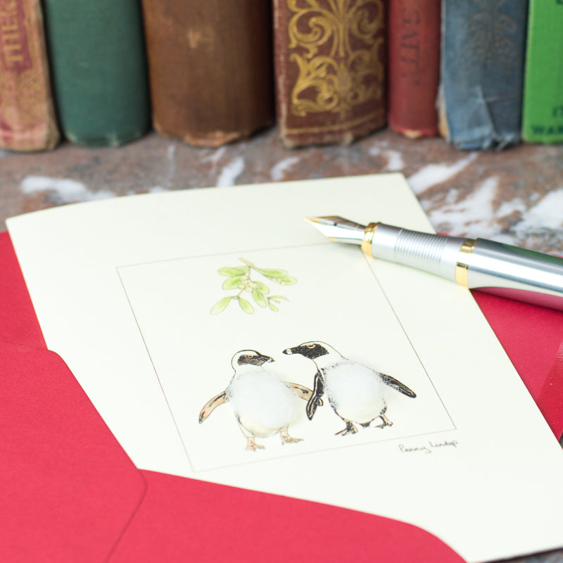 Penguins & Mistletoe Christmas card