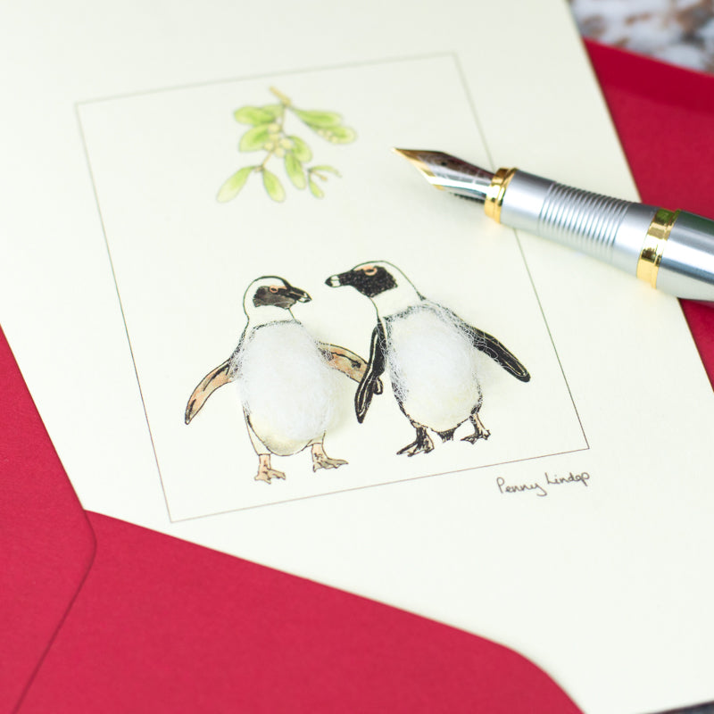 Penguins & Mistletoe Christmas card