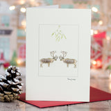 Reindeer Beneath Mistletoe Christmas card