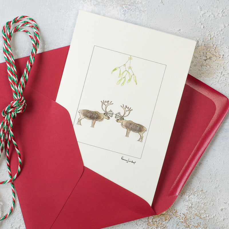 Reindeer Beneath Mistletoe Christmas card