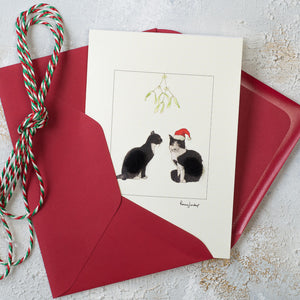 Cat Christmas Card - black and white cats