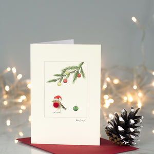 Robin under a pine sprig Christmas card