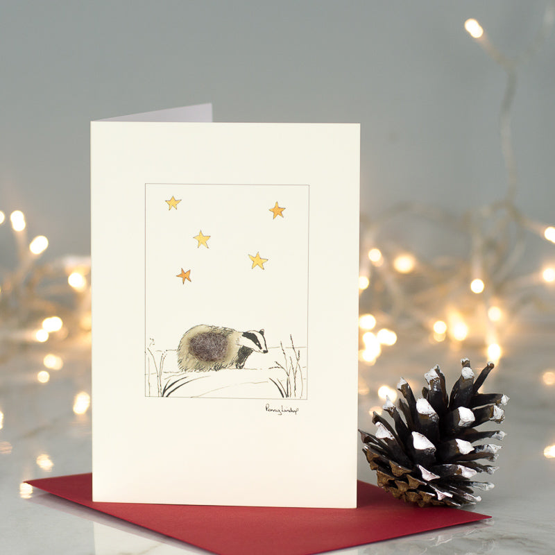 Badger under the stars Christmas card