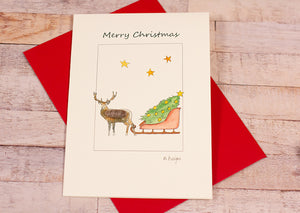 Reindeer & Sleigh Christmas card