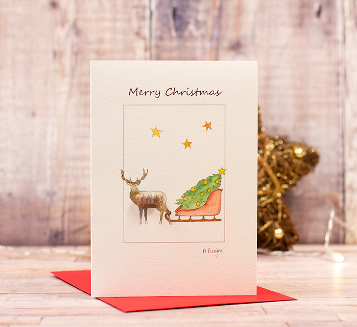 Reindeer & Sleigh Christmas card