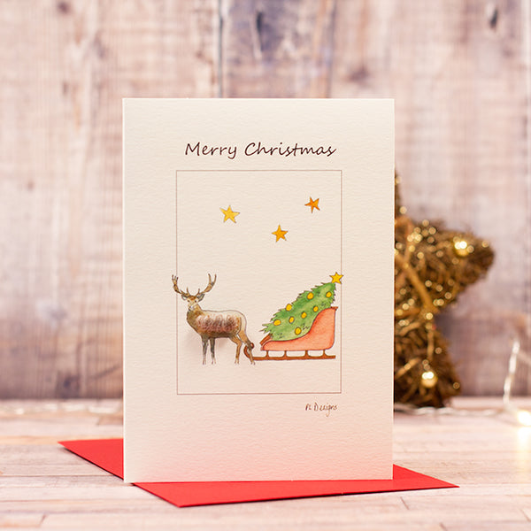 Reindeer & Sleigh Christmas card