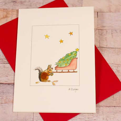 Squirrel & Sleigh Christmas card