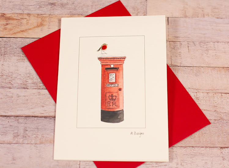Robin on a Post box Christmas card