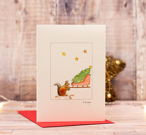 Squirrel & Sleigh Christmas card