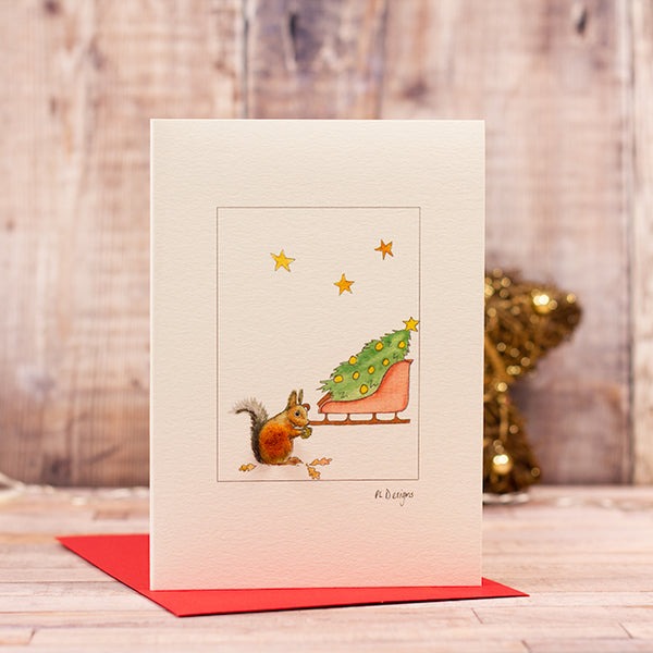 Squirrel & Sleigh Christmas card