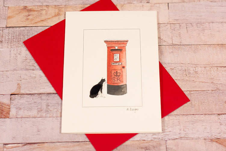 Cat & Post box Christmas card