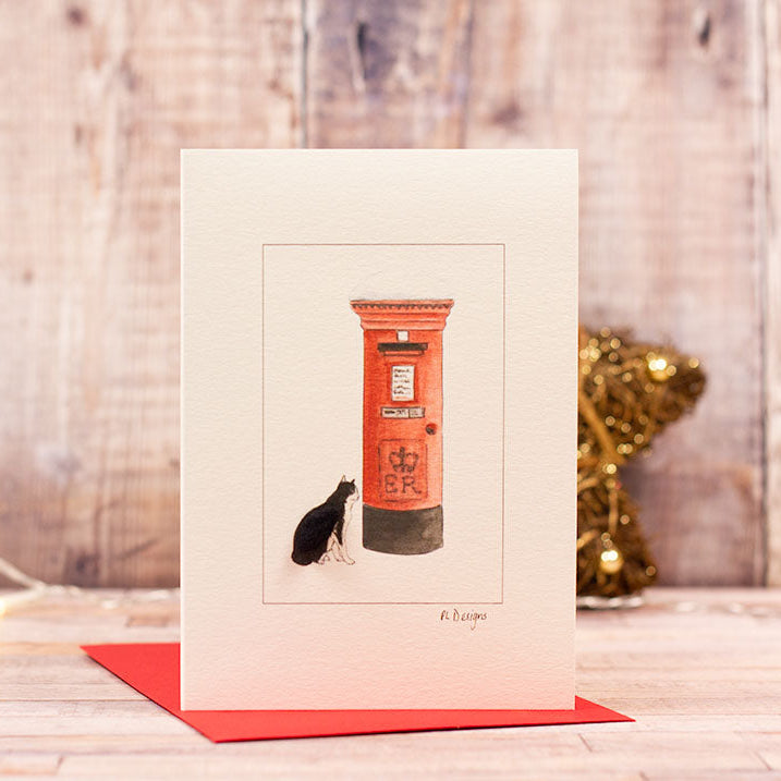 Cat & Post box Christmas card