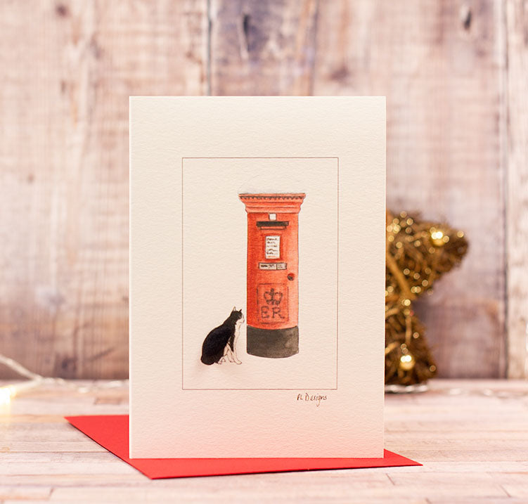 Cat & Post box Christmas card