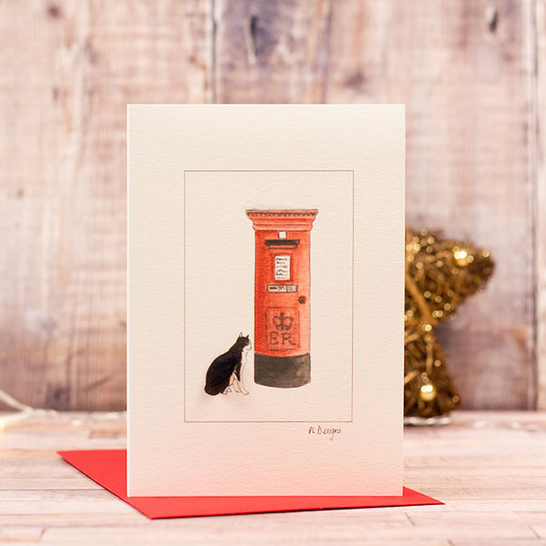 Cat & Post box Christmas card