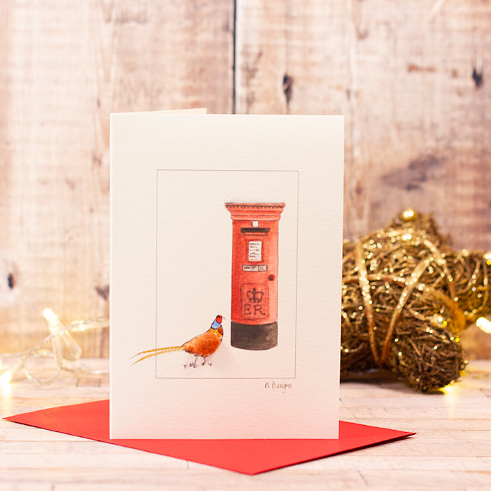 Pheasant & postbox Christmas card
