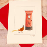 Pheasant & postbox Christmas card