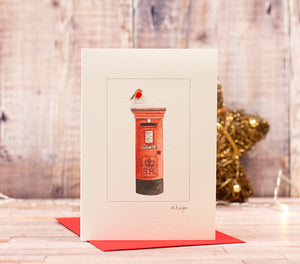 Robin on a Post box Christmas card