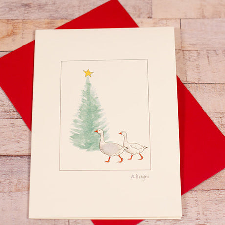 Geese & fir tree Christmas card