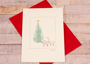 Geese & fir tree Christmas card