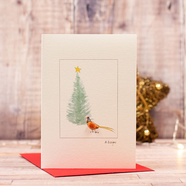 Pheasant & Fir tree Christmas card