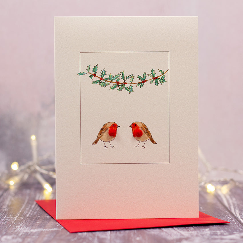Robins & Holly Christmas card