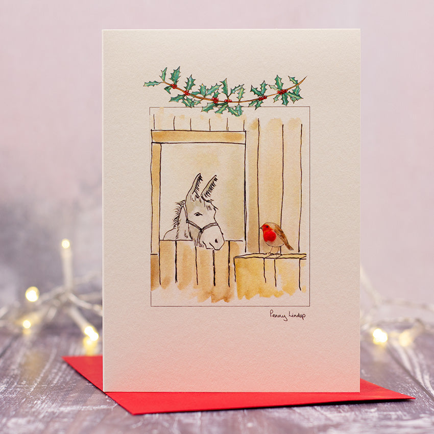 Donkey & Robin Christmas Card