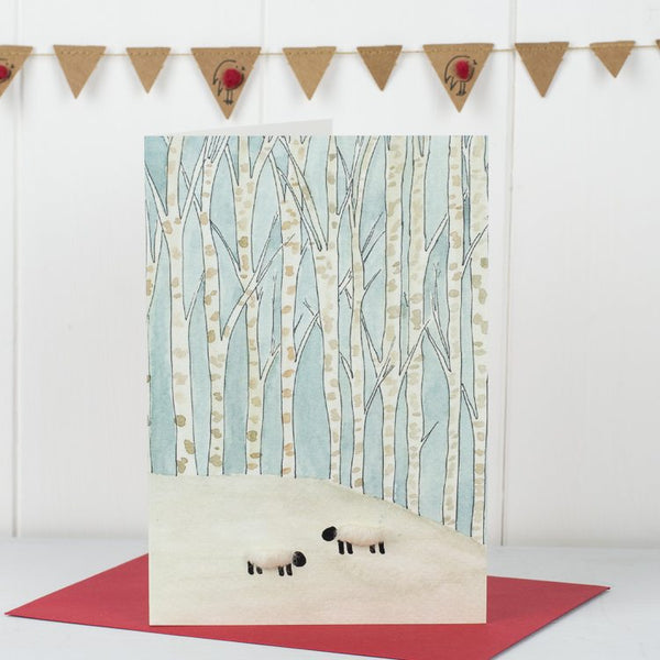 Scandi Winter Woodland Sheep Christmas card