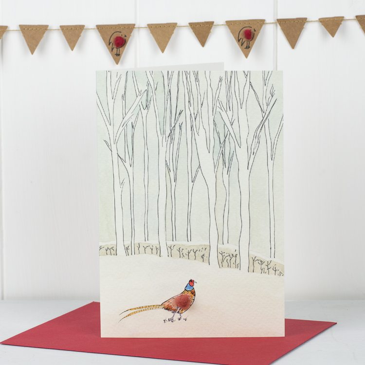 Scandi Winter Woodland Pheasant Christmas card