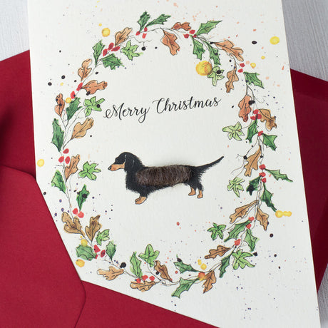 Dachsund and wreath Christmas card