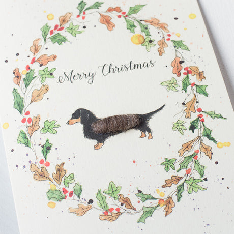 Dachsund and wreath Christmas card