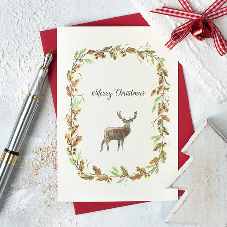 Stag and wreath Christmas card