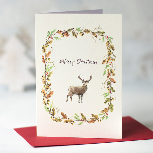 Stag and wreath Christmas card