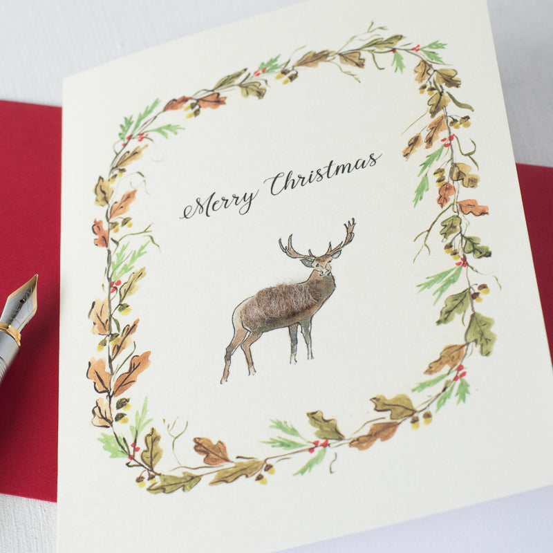 Stag and wreath Christmas card