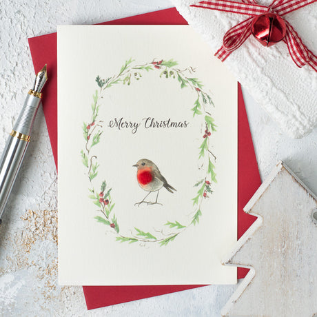 Robin and wreath Christmas card