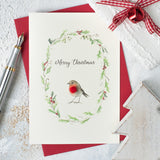 Robin and wreath Christmas card