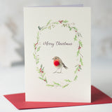 Robin and wreath Christmas card