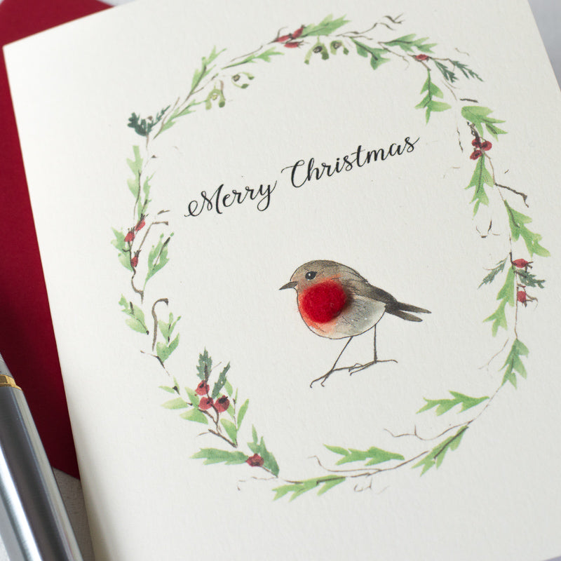 Robin and wreath Christmas card