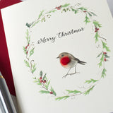 Robin and wreath Christmas card