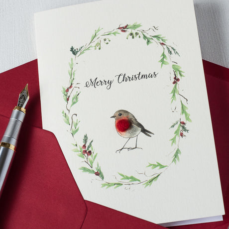 Robin and wreath Christmas card