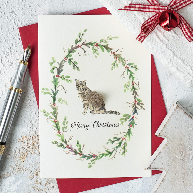 Cat and Wreath Christmas card