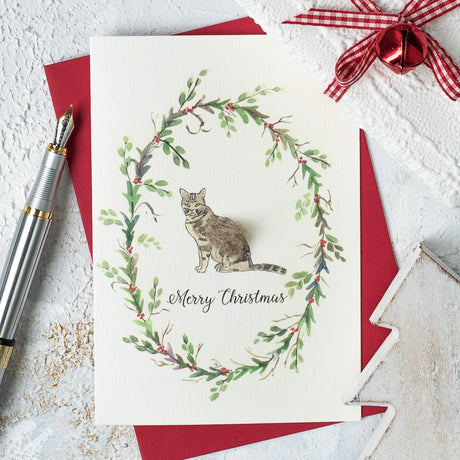 Cat and Wreath Christmas card