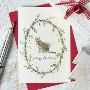 Cat and Wreath Christmas card